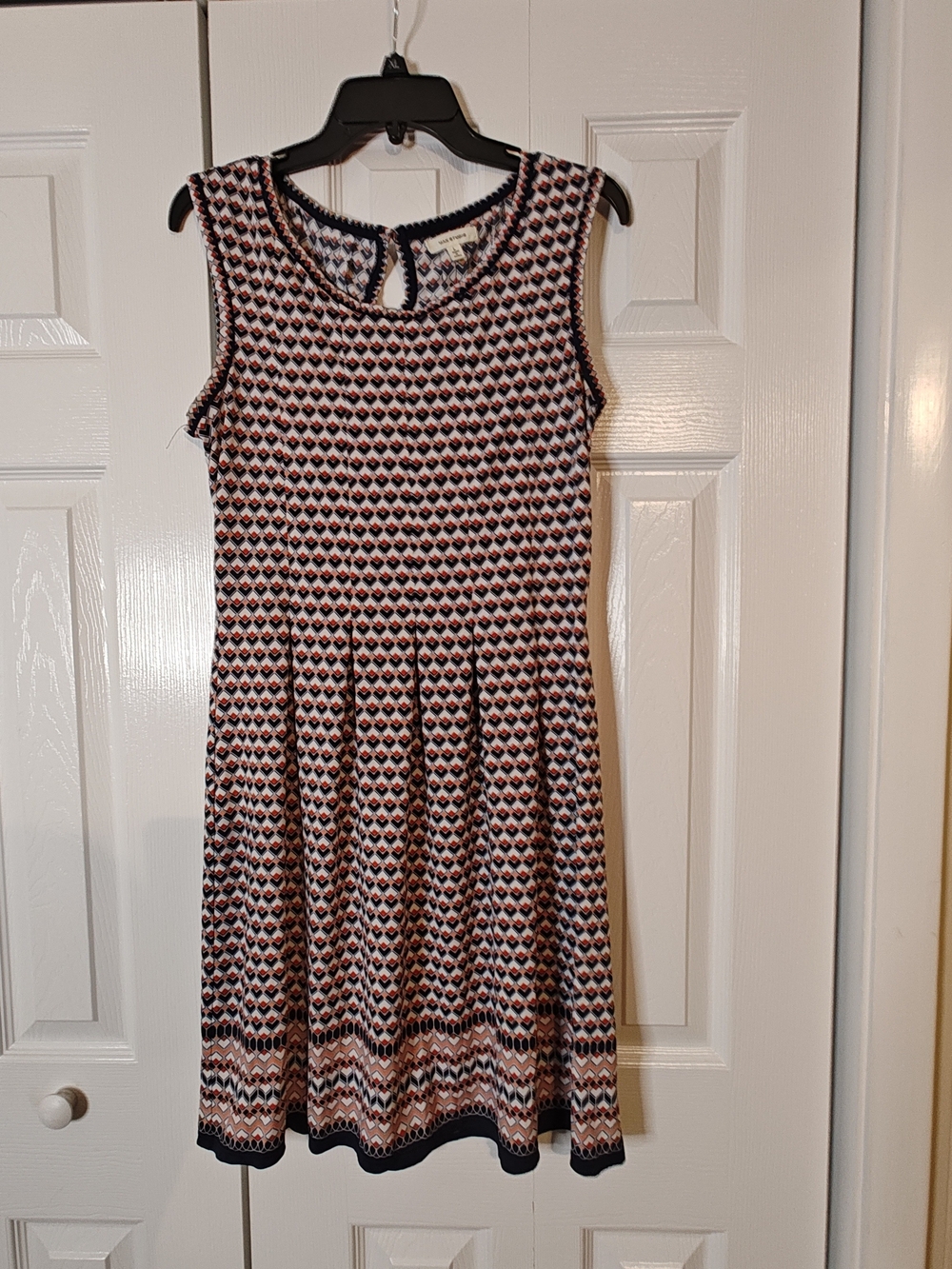 Stylish Max Studio Sleeveless Midi Dress in Navy, White & Rust Sz Large